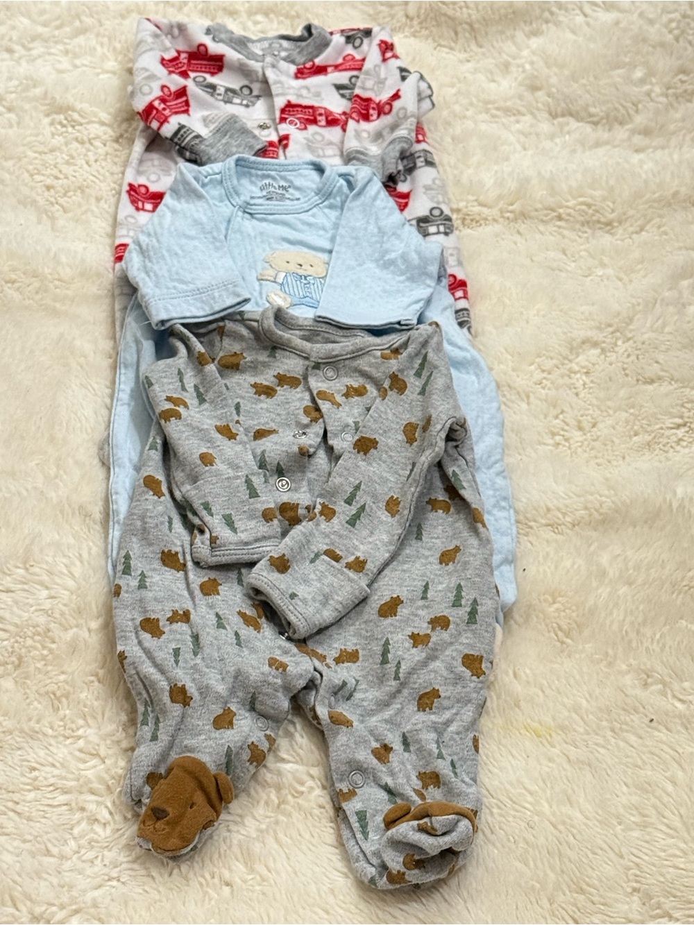 Kids Neutral Bear Print One-Piece Footed Sleepers - Pack of 3